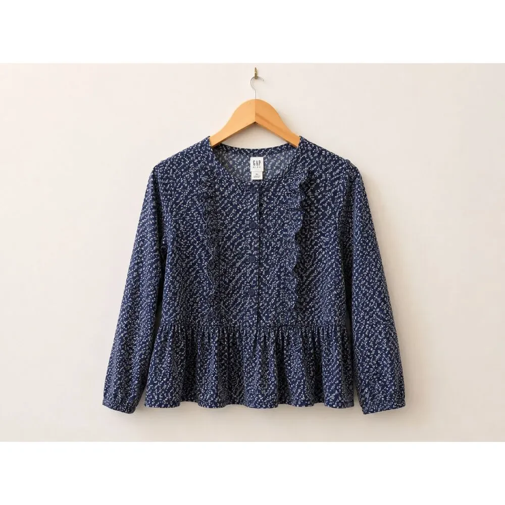GAP Kids Floral Peplum Top | XL (12) | Navy | EUC